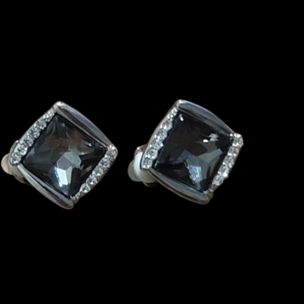 Square Clipons Silvertone And Rhinestones Smokey Bigger Rhinestone Square Glam